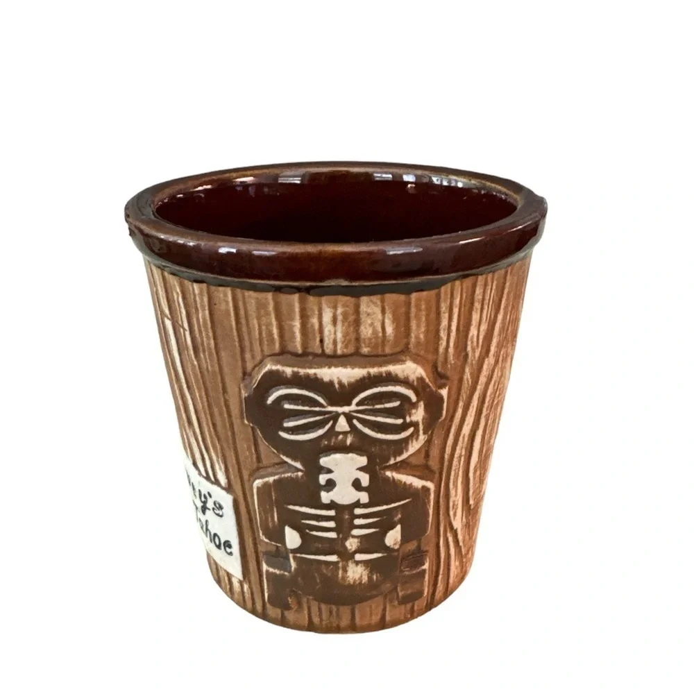 Harvey's Lake Tahoe Vintage 1960’s Ceramic Tan Brown Mai Tai Bucket Tiki Mug Cup